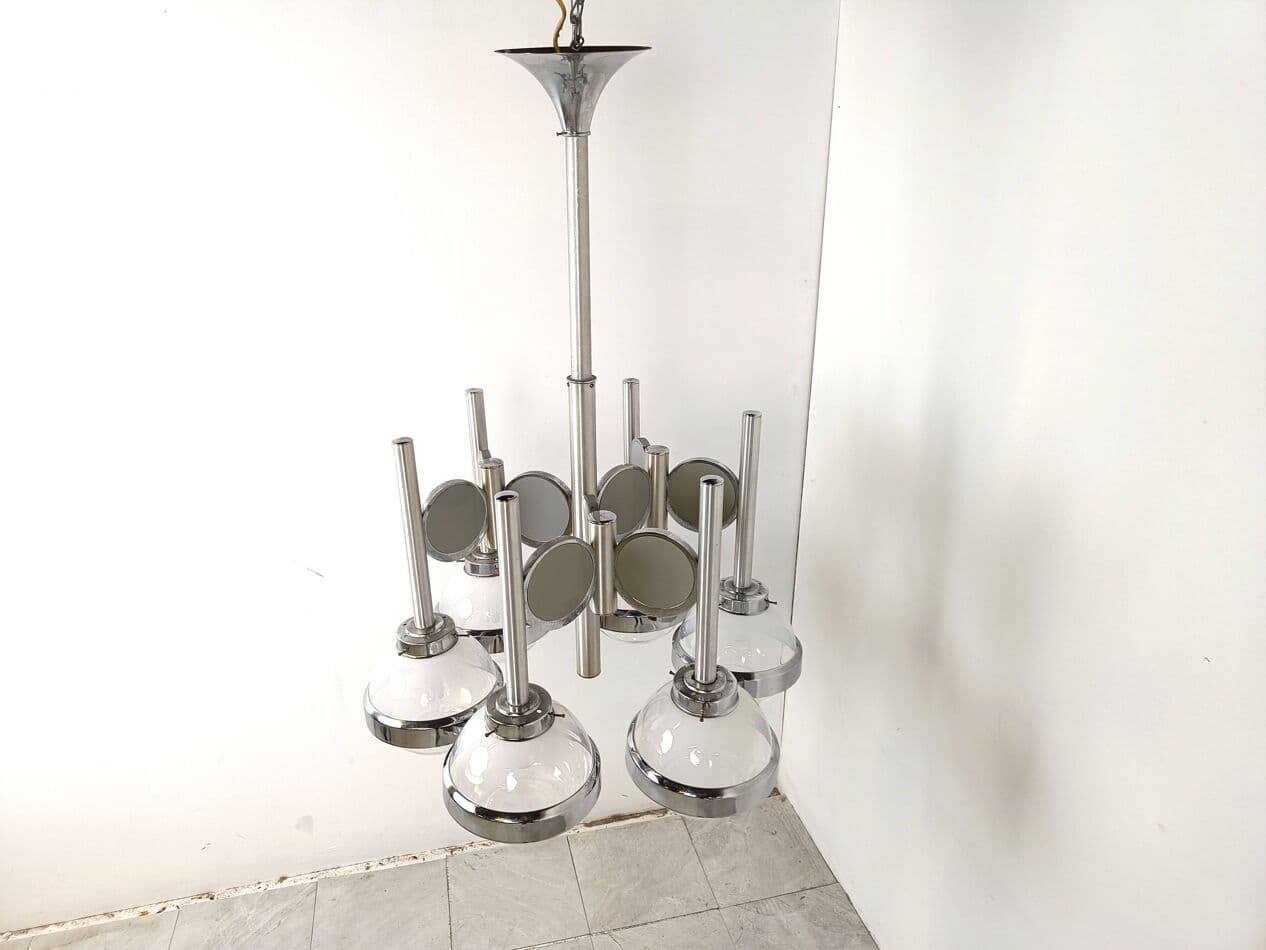 Żyrandol Space Age, szkło Murano przezroczyste, chrom srebrny, Włochy, lata 70. - 269991