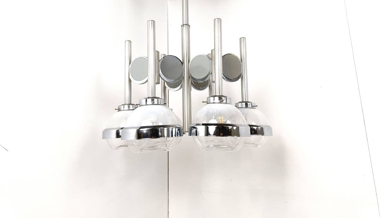Żyrandol Space Age, szkło Murano przezroczyste, chrom srebrny, Włochy, lata 70. - 269990