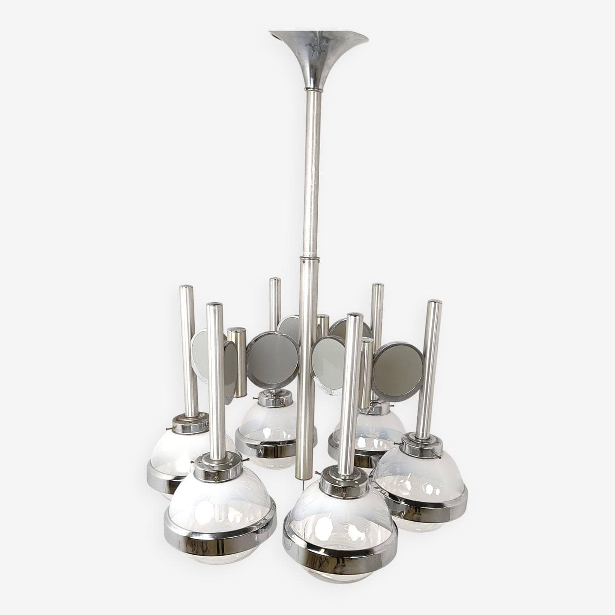 Żyrandol Space Age, szkło Murano przezroczyste, chrom srebrny, Włochy, lata 70. - 269988