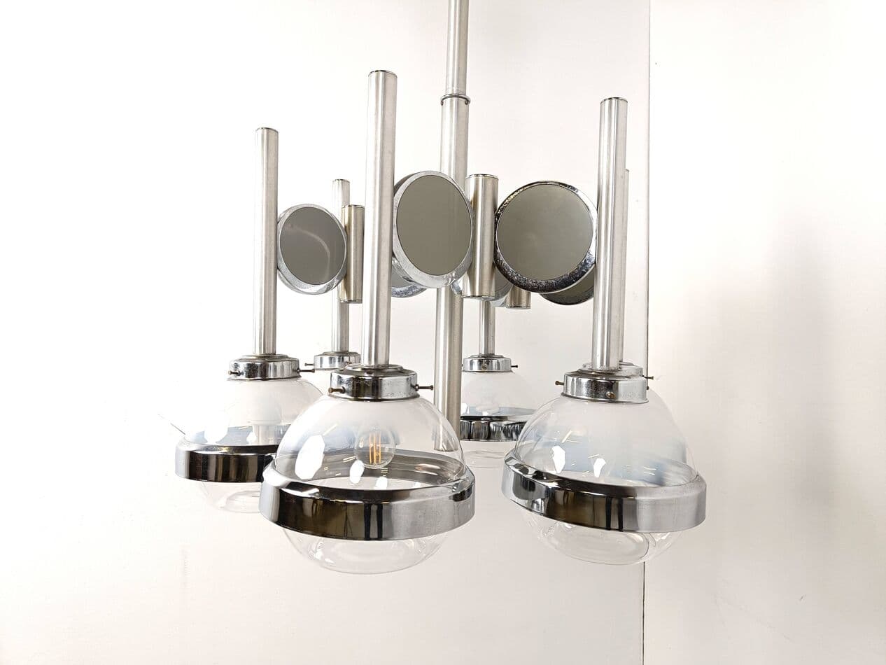 Żyrandol Space Age, szkło Murano przezroczyste, chrom srebrny, Włochy, lata 70. - 269992