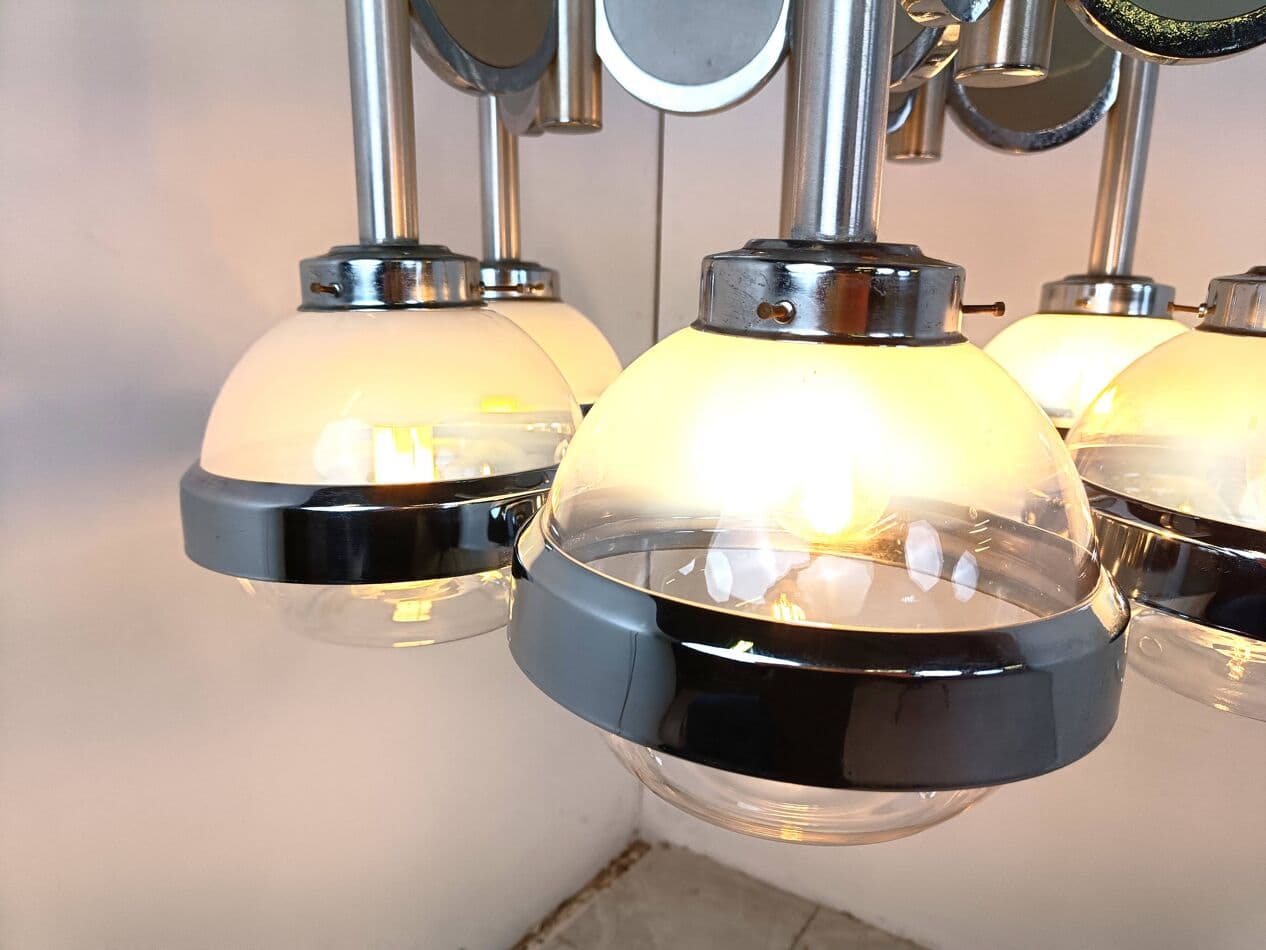 Żyrandol Space Age, szkło Murano przezroczyste, chrom srebrny, Włochy, lata 70. - 269996