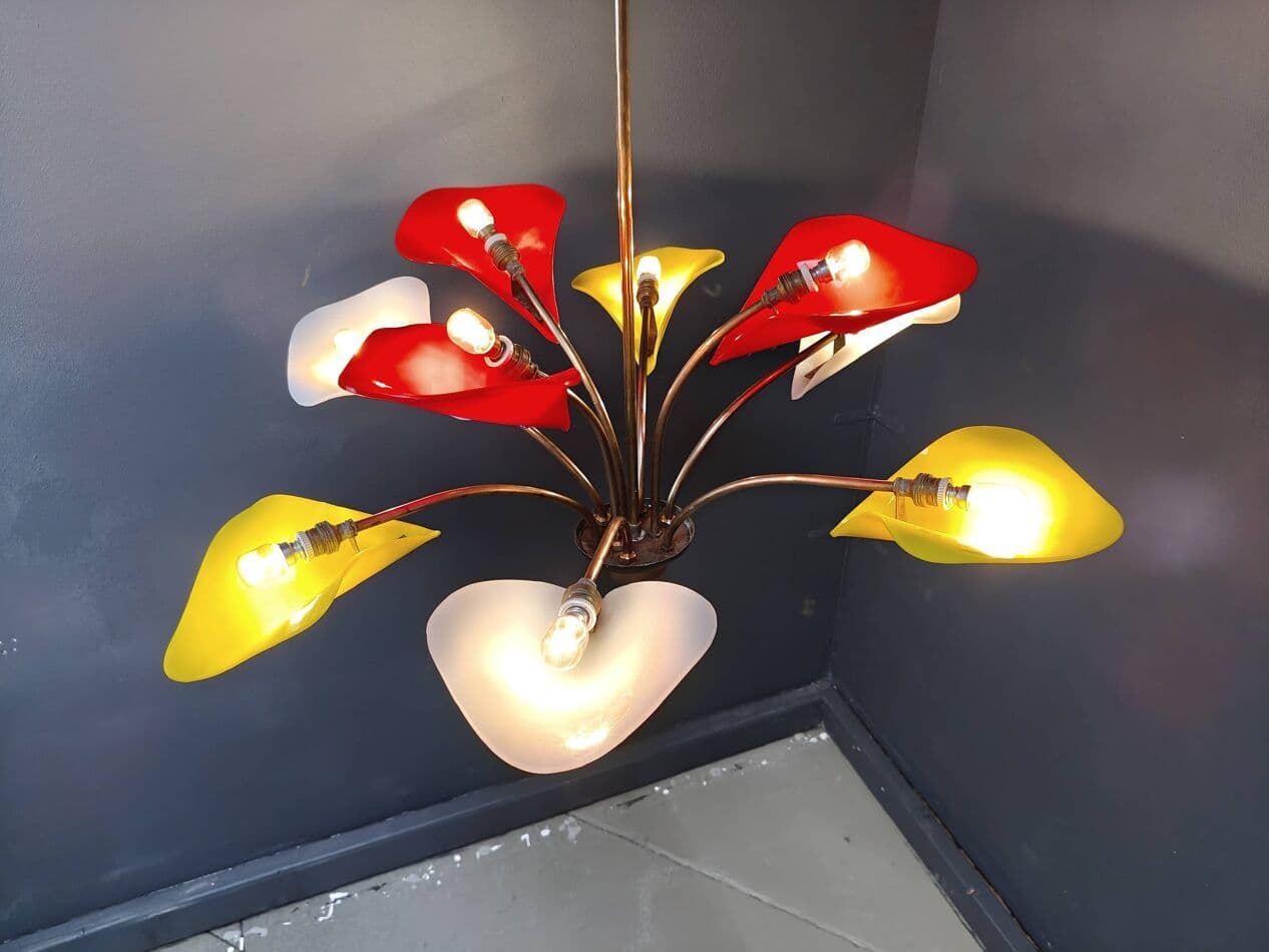 Żyrandol, multikolor, pleksi, mosiądz, Włochy, lata 60. - 269773