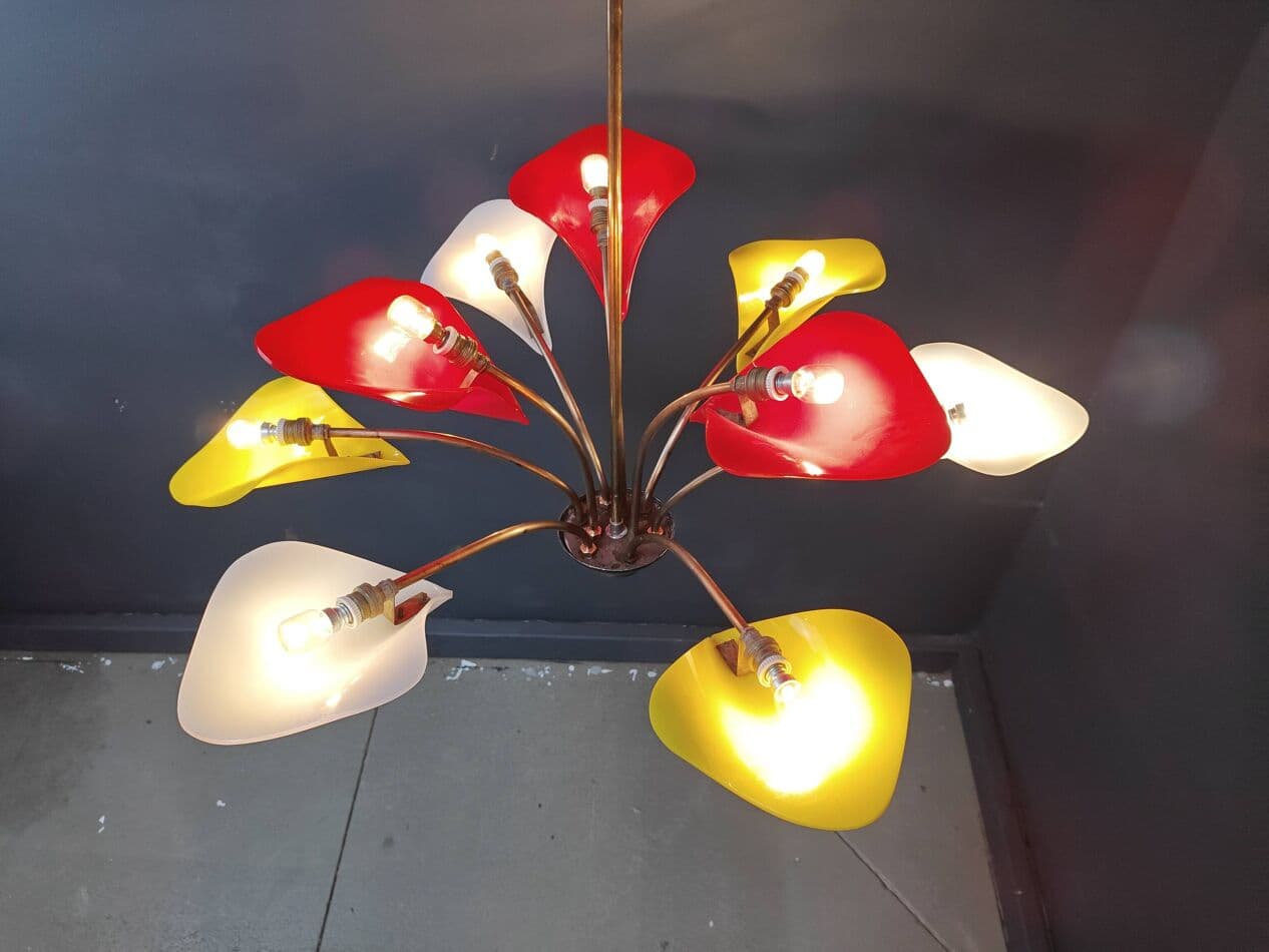 Żyrandol, multikolor, pleksi, mosiądz, Włochy, lata 60. - 269771