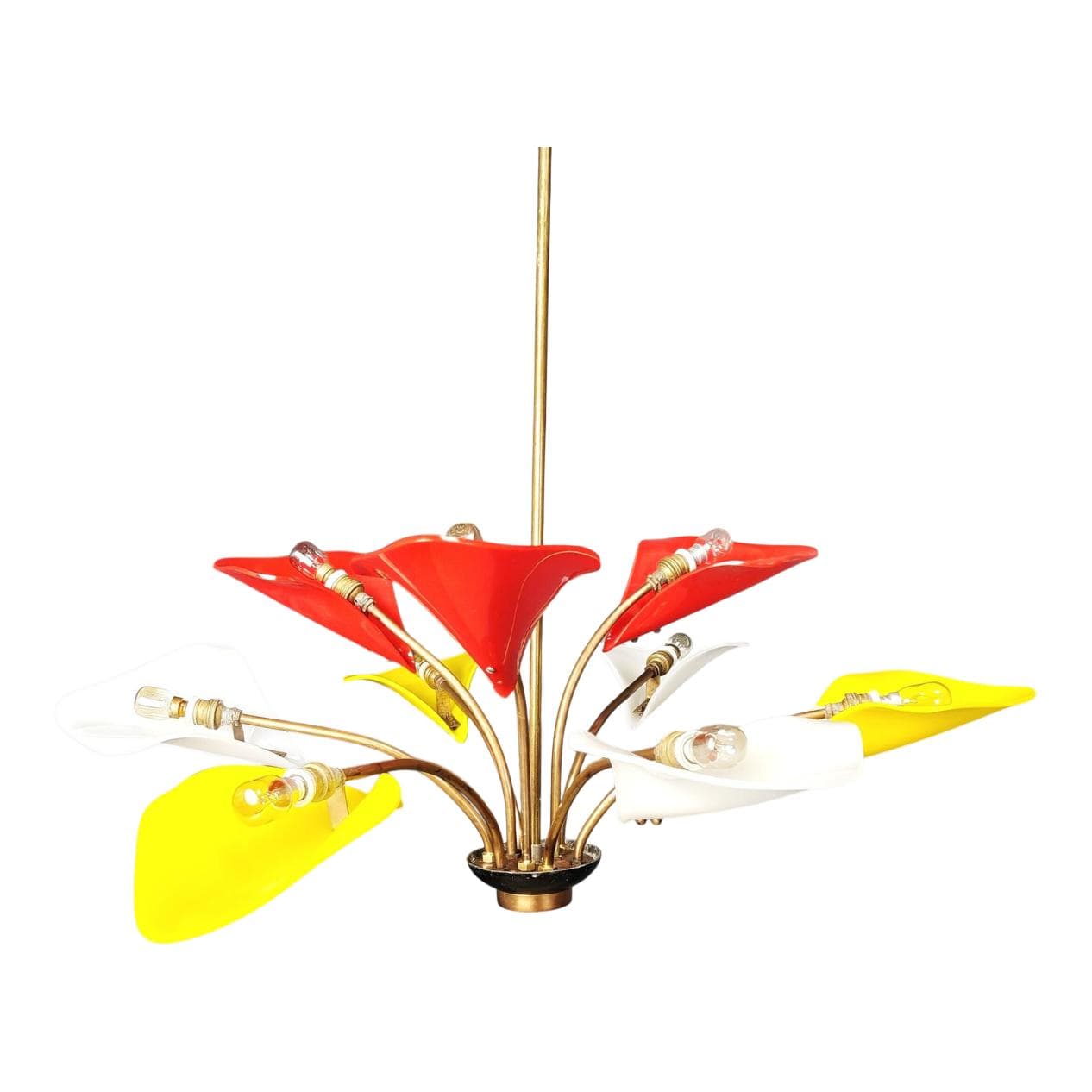 Żyrandol, multikolor, pleksi, mosiądz, Włochy, lata 60.