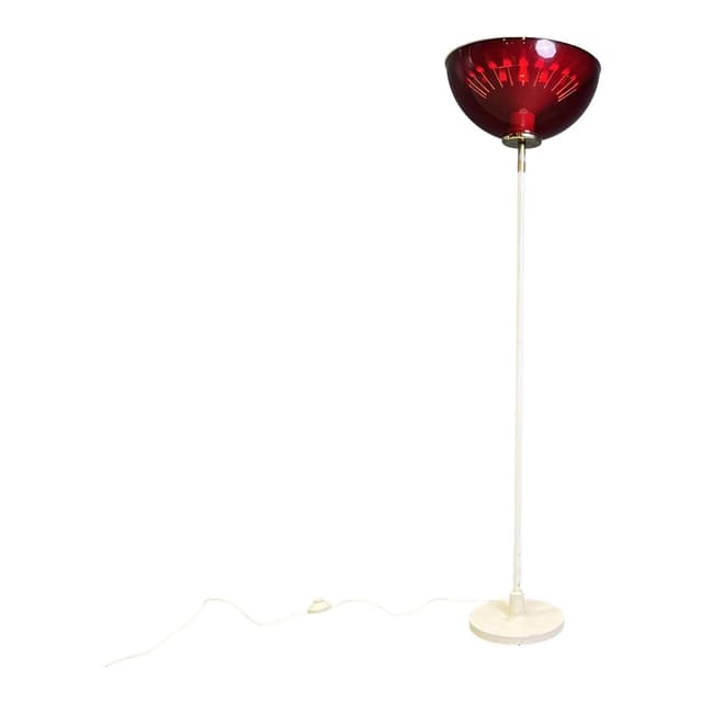 Floor Lamp Space Age, white metal, red plastic shade, brass, Italy, 1960s. - DIMENSION