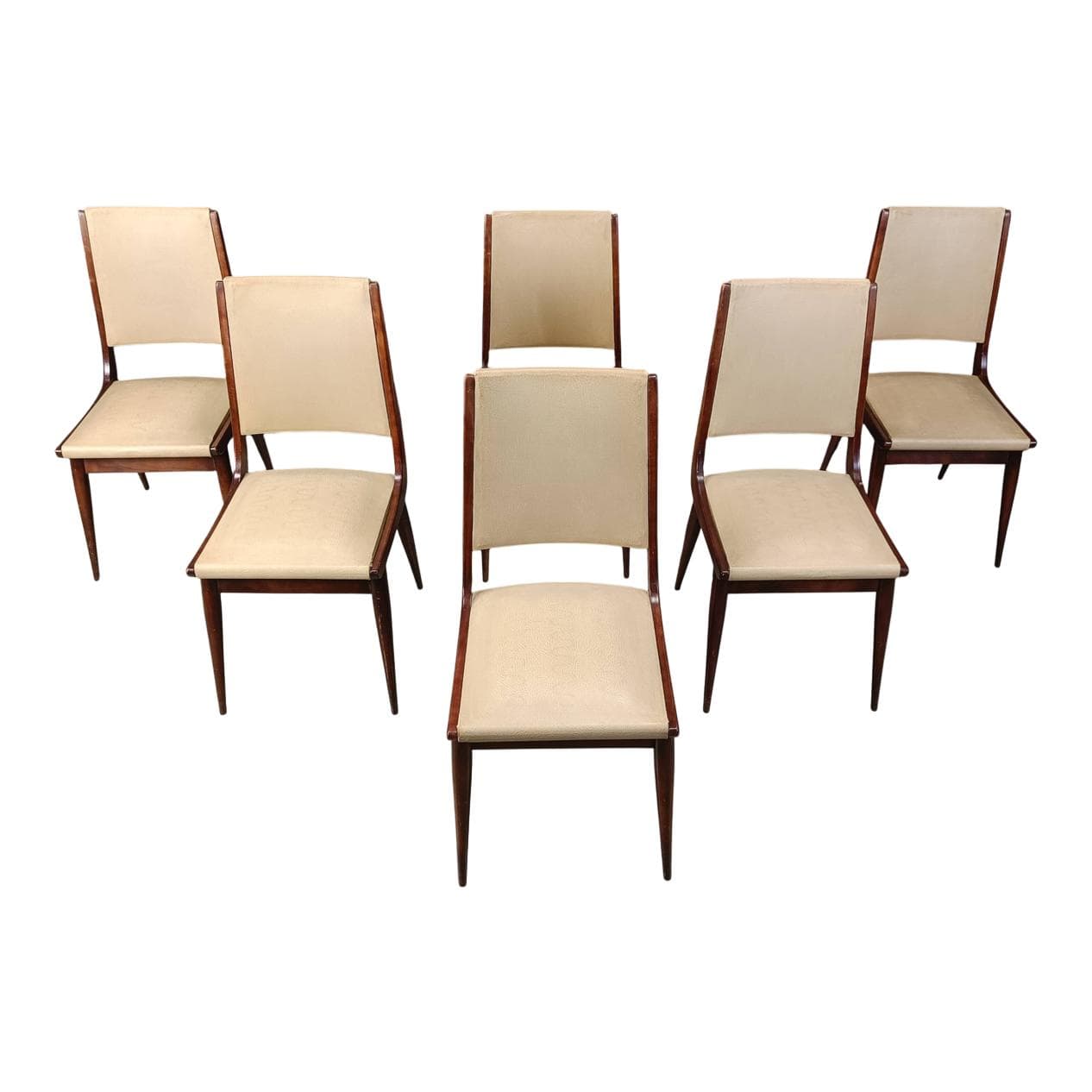 zestaw sześciu krzeseł jadalnianych, mid-century modern, drewno, Włochy, lata 50.