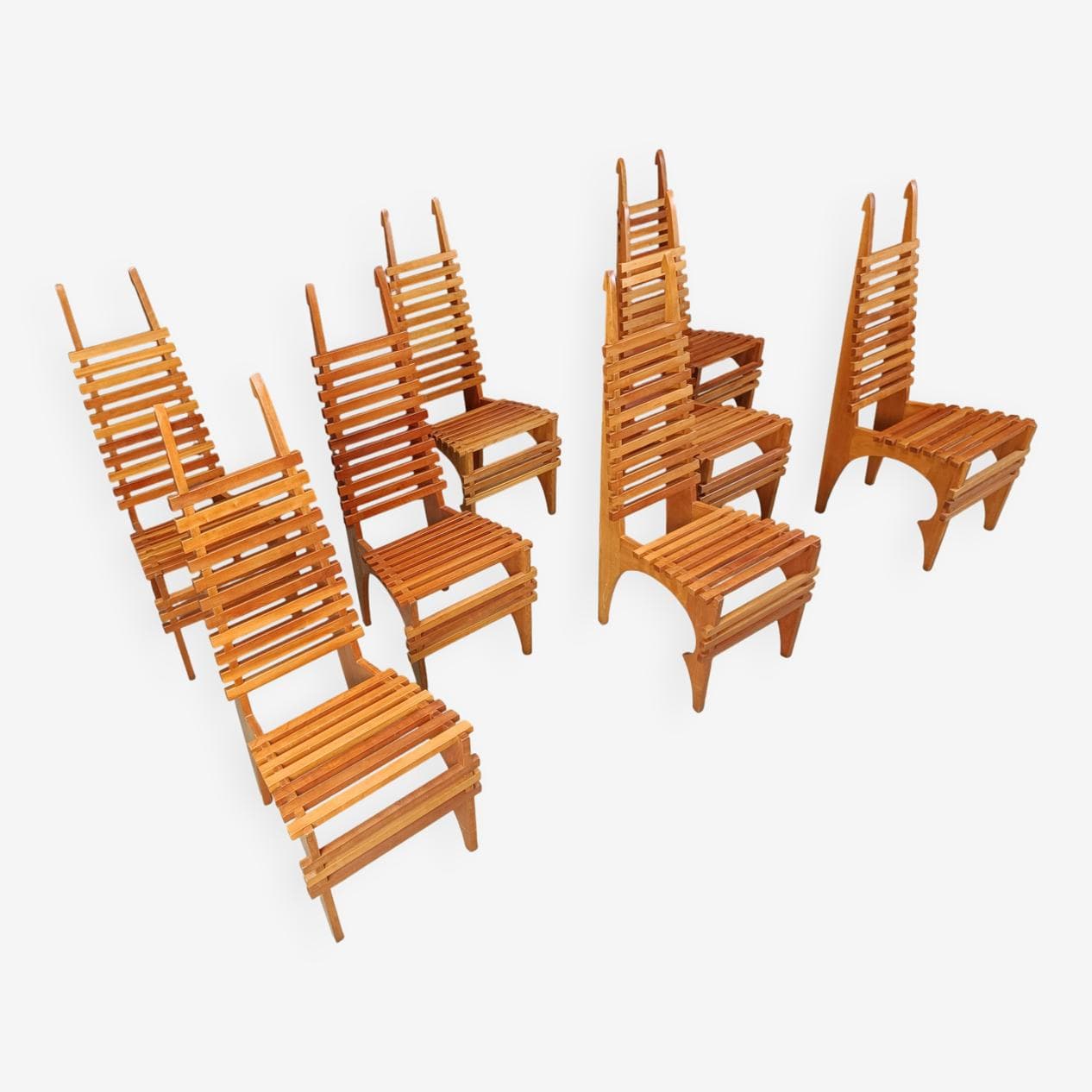 zestaw ośmiu krzeseł do jadalni Calcar, brązowy, drewno, proj. B. Lange, Belgia, lata 90. - 273992