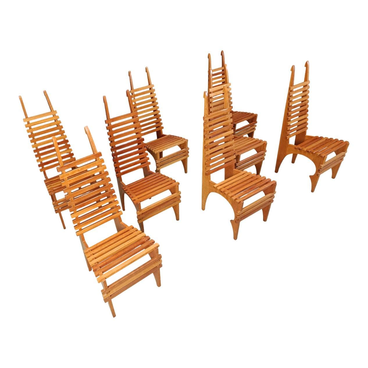 zestaw ośmiu krzeseł do jadalni Calcar, brązowy, drewno, proj. B. Lange, Belgia, lata 90.