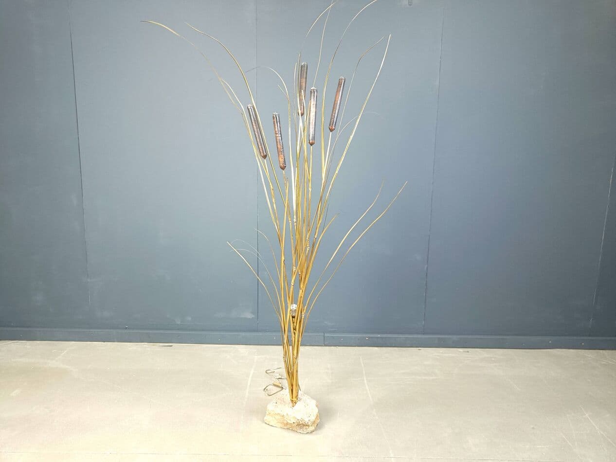 Lampa podłogowa, złoty, mosiądz, proj. D. D'Haeseleer, Belgia, lata 70. - 273976