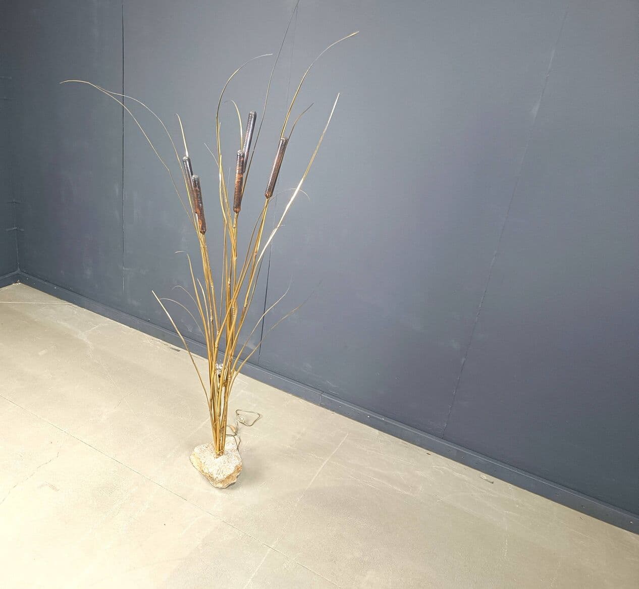 Lampa podłogowa, złoty, mosiądz, proj. D. D'Haeseleer, Belgia, lata 70. - 273983