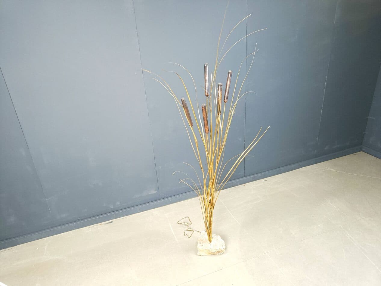 Lampa podłogowa, złoty, mosiądz, proj. D. D'Haeseleer, Belgia, lata 70. - 273984