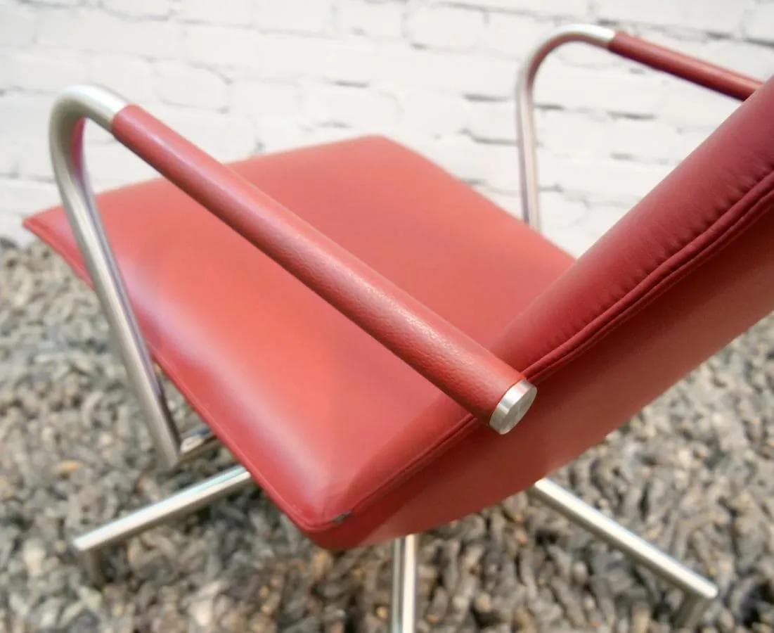 Armchair Arco, maroon natural leather, chrome, by P. Tuttle, Arco, Netherlands, 1980s - 19422