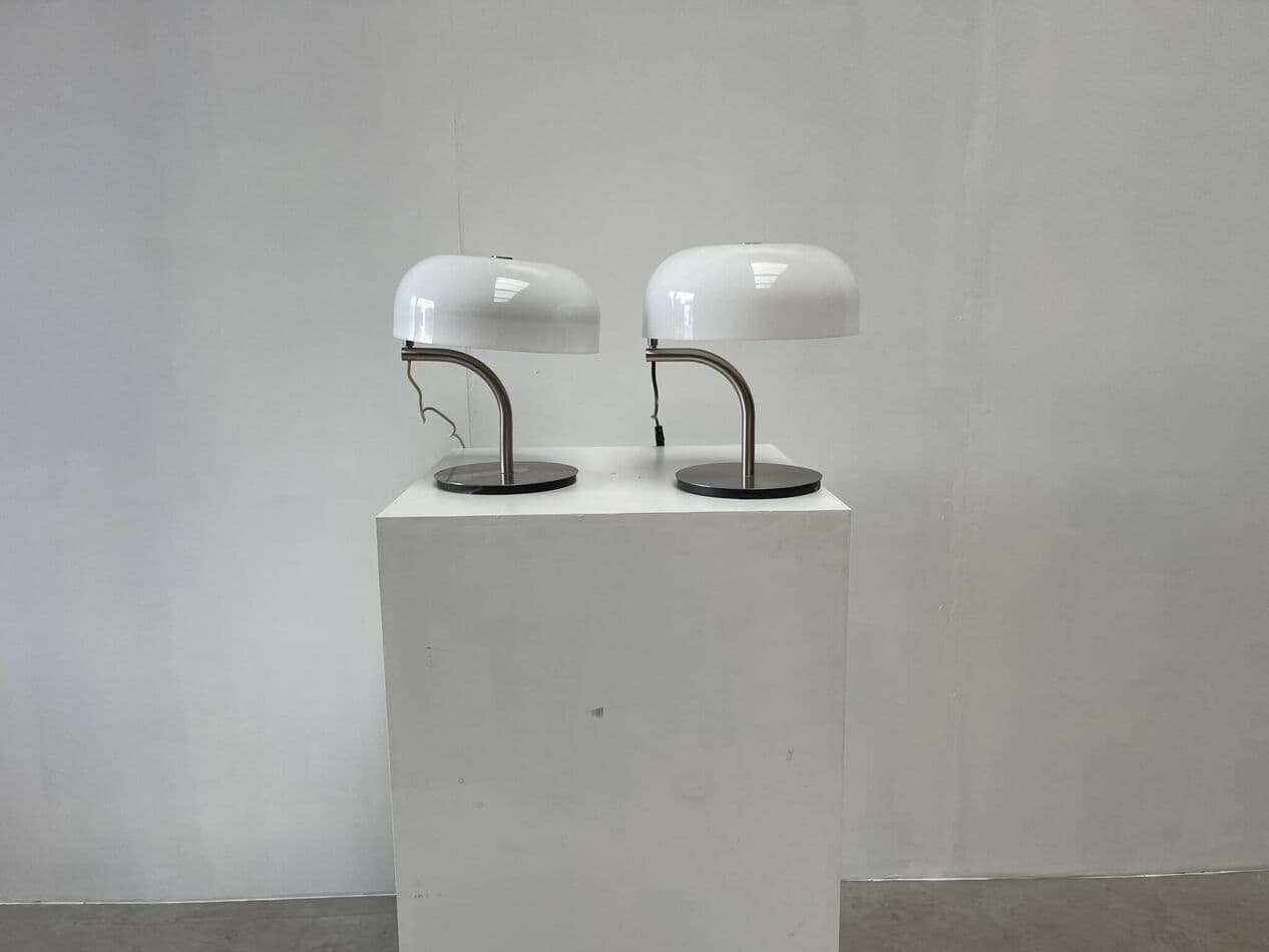 Para lamp stołowych, biały, plastik, proj. G. Stoppino, Włochy, lata 80. - 269518