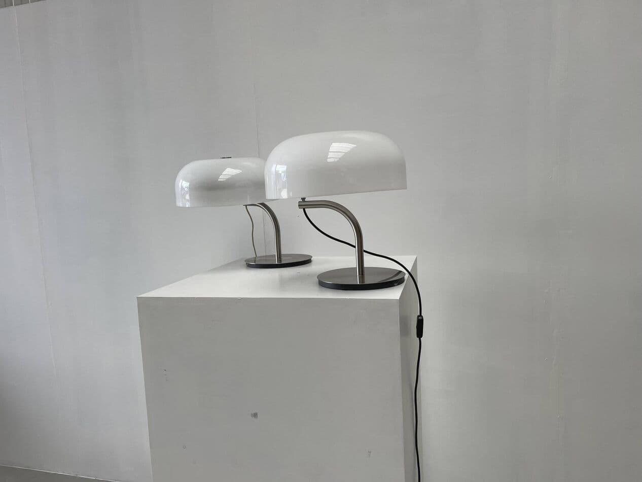 Para lamp stołowych, biały, plastik, proj. G. Stoppino, Włochy, lata 80. - 269514