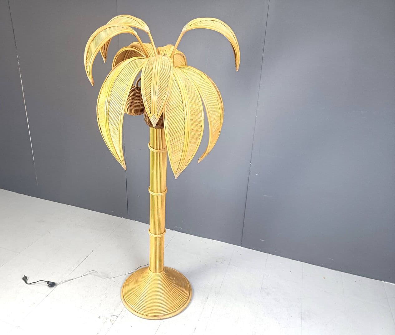 Lampa podłogowa Palma, złoty, rattan i wiklina, Francja, lata 70. - 269285