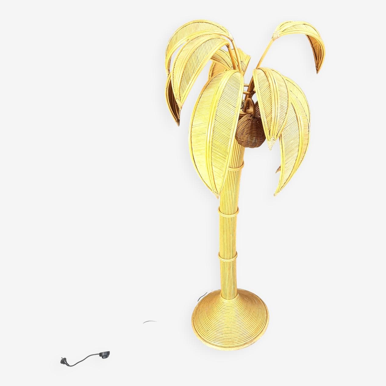 Lampa podłogowa Palma, złoty, rattan i wiklina, Francja, lata 70. - 269281