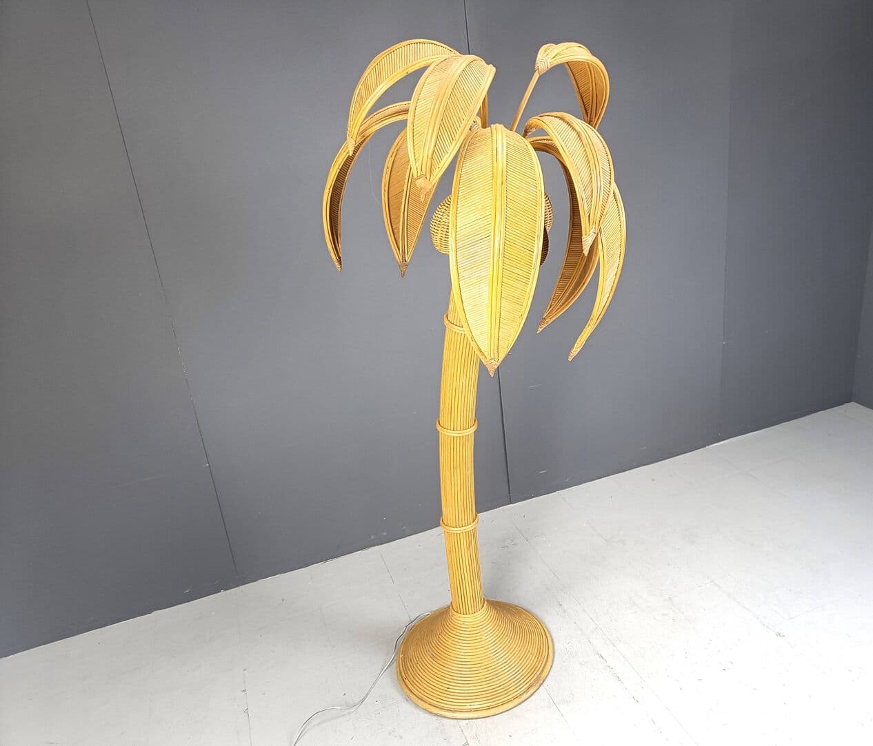 Lampa podłogowa Palma, złoty, rattan i wiklina, Francja, lata 70. - 269286