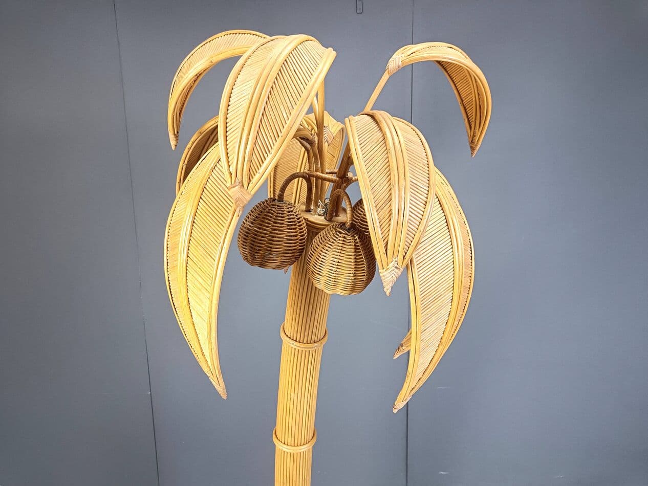 Lampa podłogowa Palma, złoty, rattan i wiklina, Francja, lata 70. - 269287