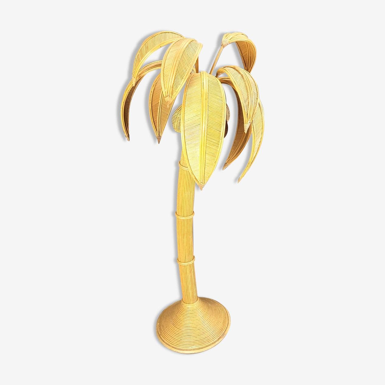 Lampa podłogowa Palma, złoty, rattan i wiklina, Francja, lata 70. - 269283