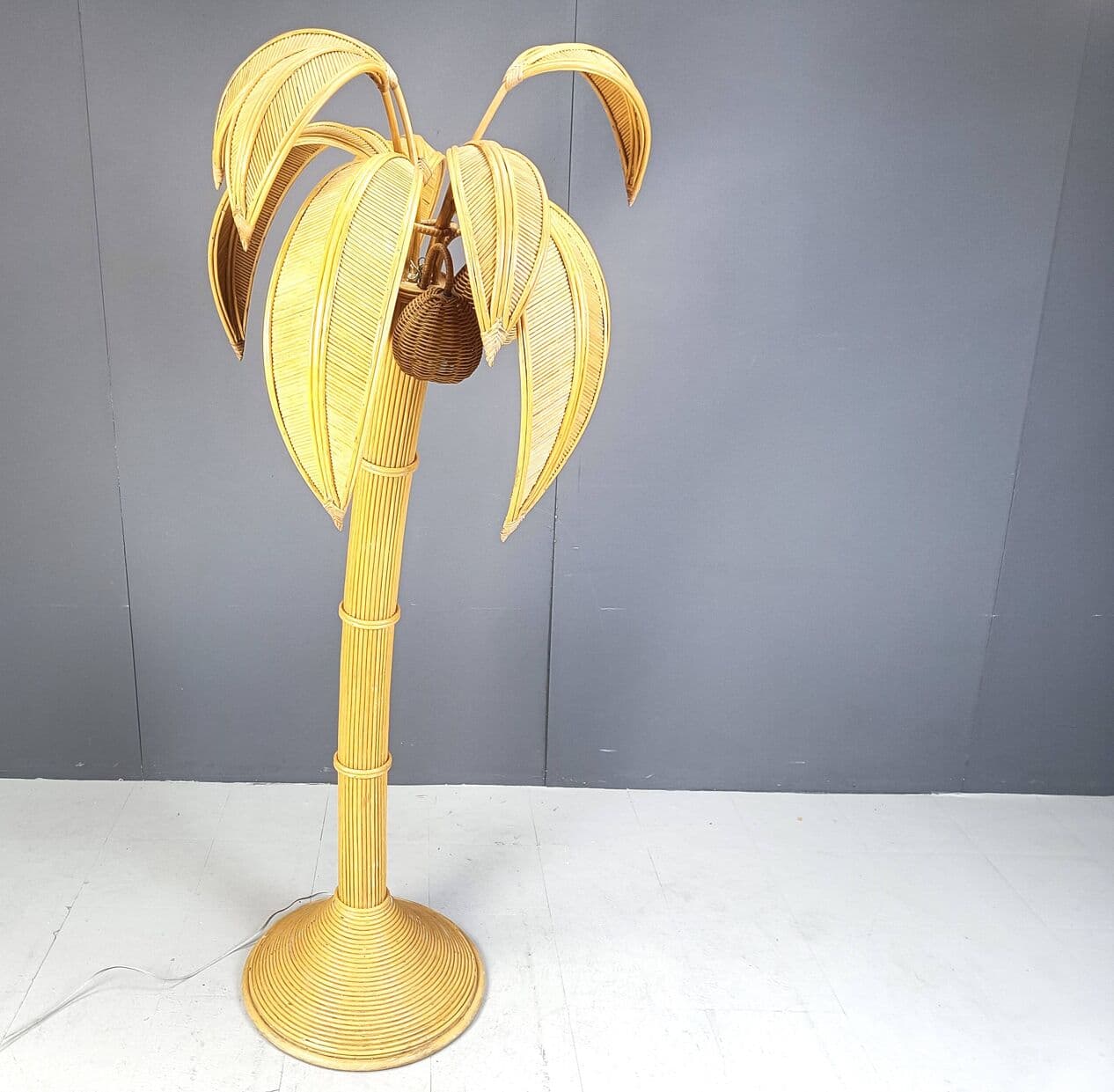 Lampa podłogowa Palma, złoty, rattan i wiklina, Francja, lata 70. - 269278