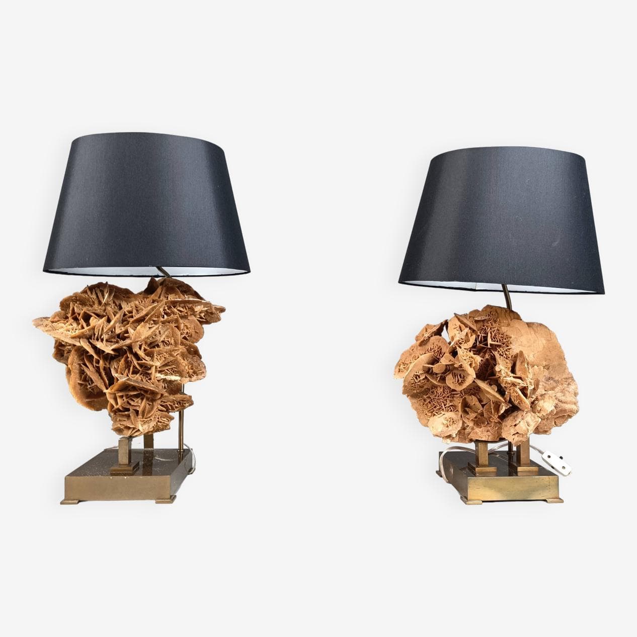 Para lamp stołowych, róża pustyni, mosiądz złoty, Belgia, lata 70. - 269233