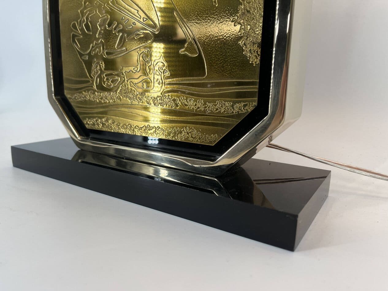 Lampa stołowa, mosiądz złoty, proj. G. Mathias, Belgia, lata 70. - 269189