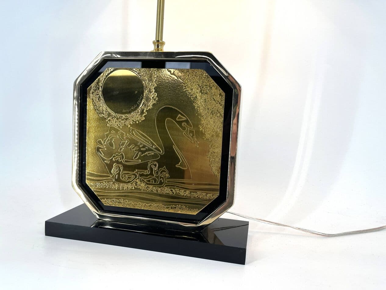 Lampa stołowa, mosiądz złoty, proj. G. Mathias, Belgia, lata 70. - 269187