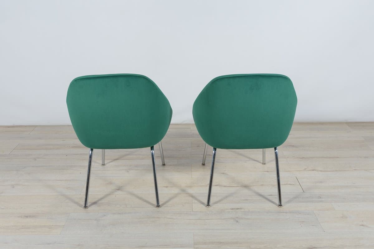 Para foteli, velvet butelkowa zieleń, chrom, Wielka Brytania, lata 60. - 261770