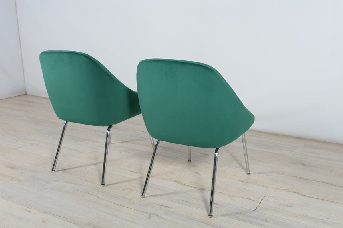 Para foteli, velvet butelkowa zieleń, chrom, Wielka Brytania, lata 60. - 261771