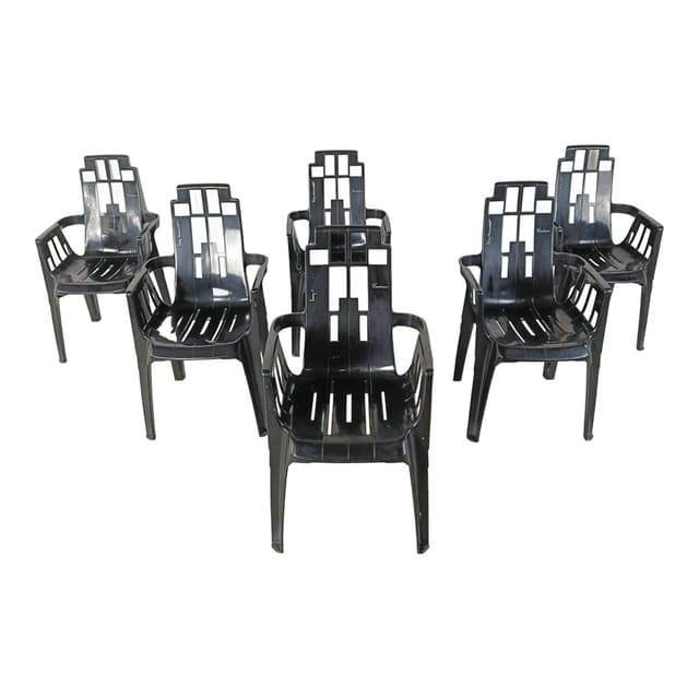 zestaw sześciu krzeseł Boston, czarny, plastik, proj. P. Paulin, Francja, lata 80. - WYMIARY