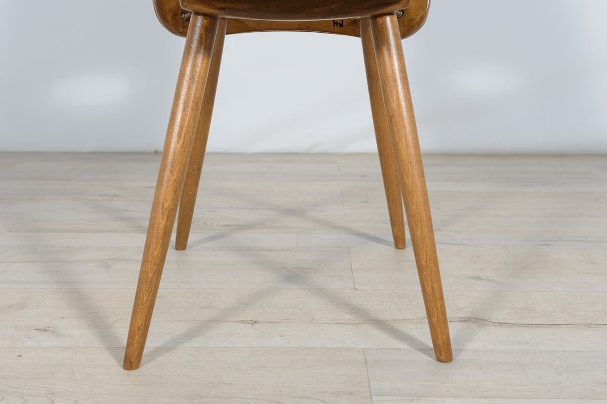 Komplet czterech krzeseł, dąb jasnoszary, szara tkanina, proj. F. Jirak, Tatra Nabytok, Czechosłowacja, lata 60. - 261824