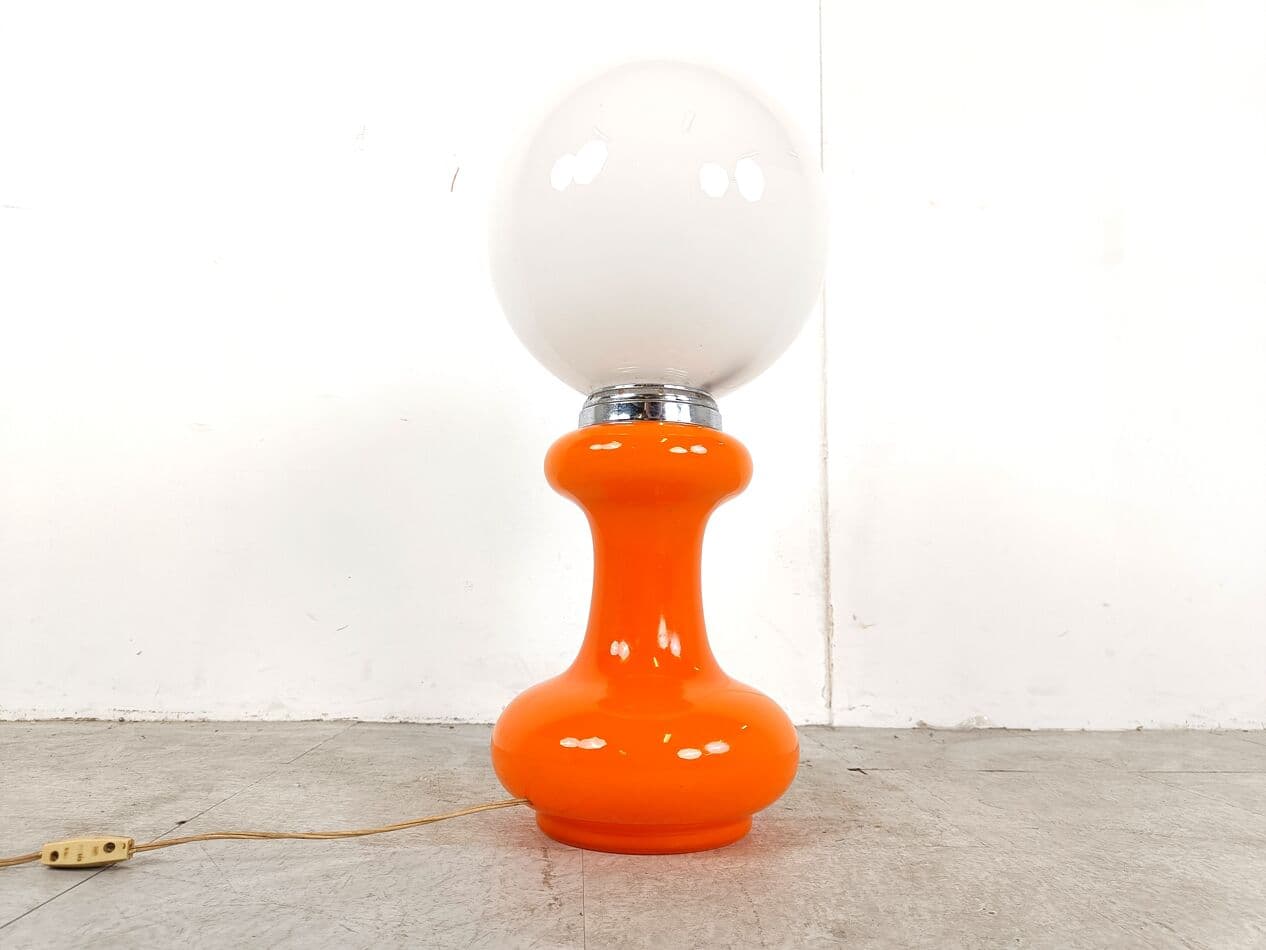 Lampa stołowa, biały pomarańczowy, szkło, Mazzega, Włochy, lata 60. - 268746