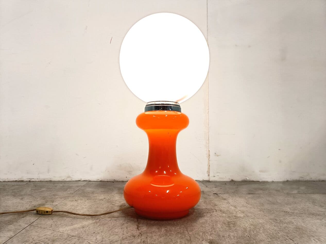 Lampa stołowa, biały pomarańczowy, szkło, Mazzega, Włochy, lata 60. - 268751