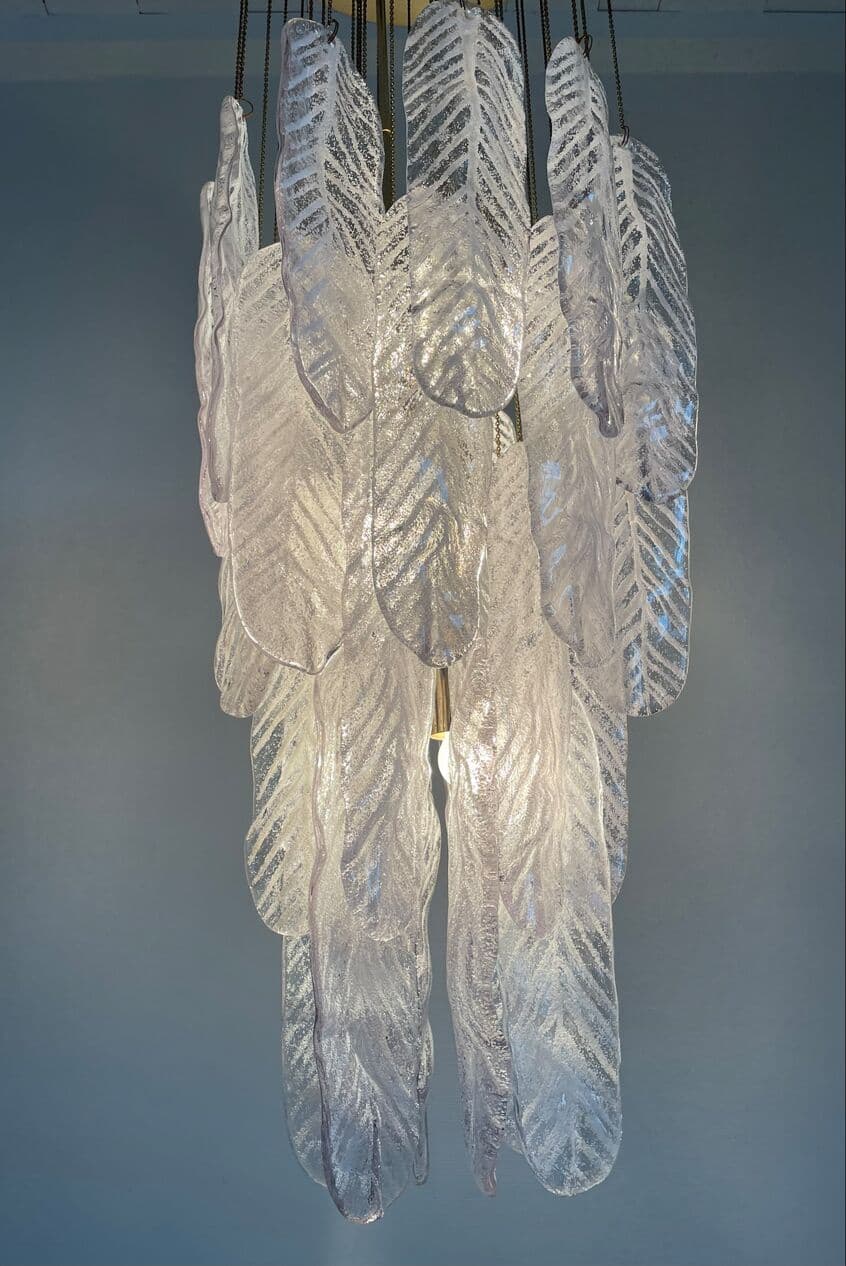 Żyrandol, liście Murano, szkło transparent, Mazzega, Włochy, lata 70. - 268668