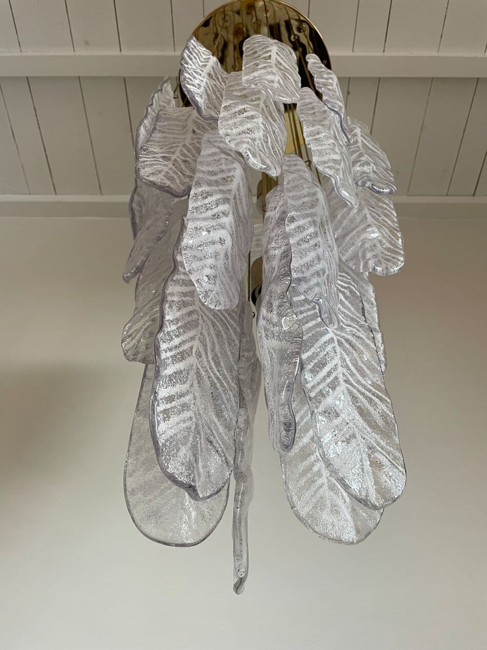Żyrandol, liście Murano, szkło transparent, Mazzega, Włochy, lata 70. - 268674