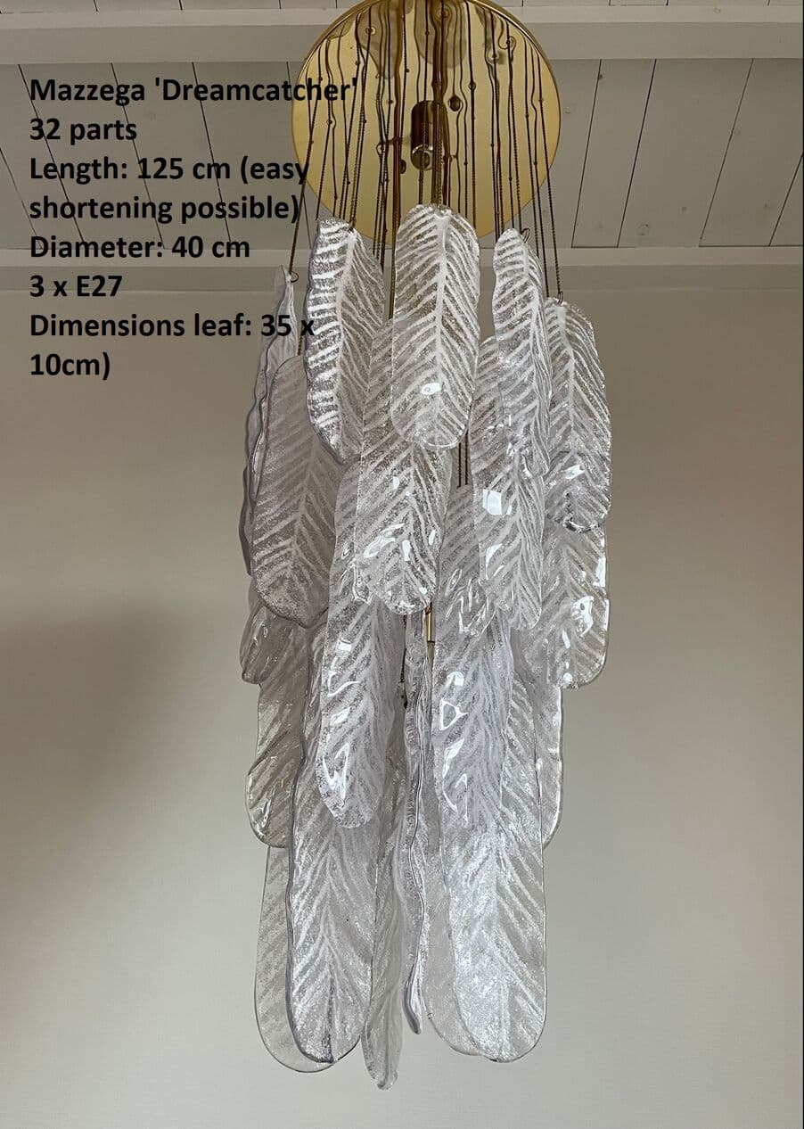 Żyrandol, liście Murano, szkło transparent, Mazzega, Włochy, lata 70. - 268672