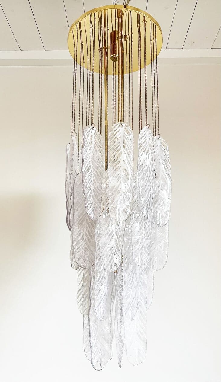 Żyrandol, liście Murano, szkło transparent, Mazzega, Włochy, lata 70. - 268675