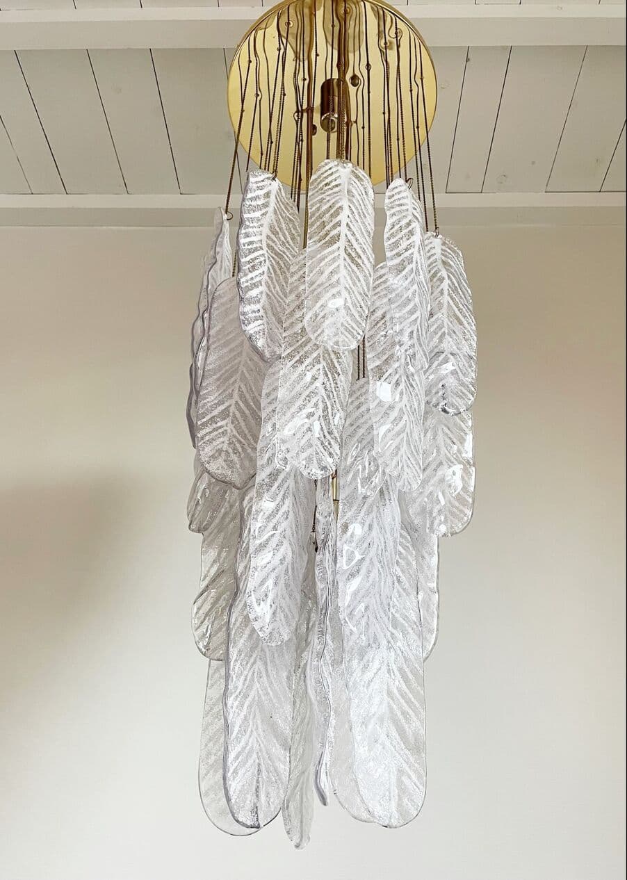 Żyrandol, liście Murano, szkło transparent, Mazzega, Włochy, lata 70. - 268673