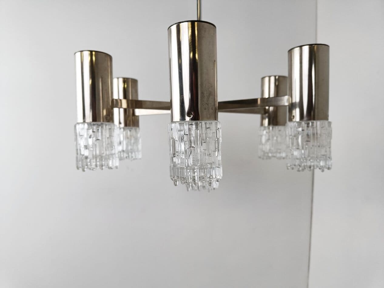 Żyrandol, srebrny, szkło, Włochy, lata 70. - 268661