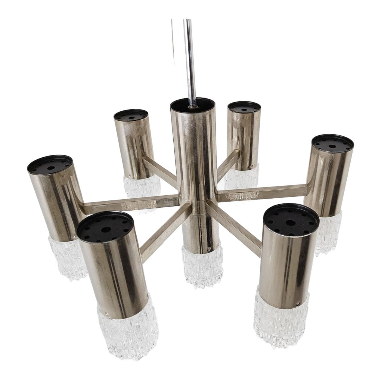 Żyrandol, srebrny, szkło, Włochy, lata 70.