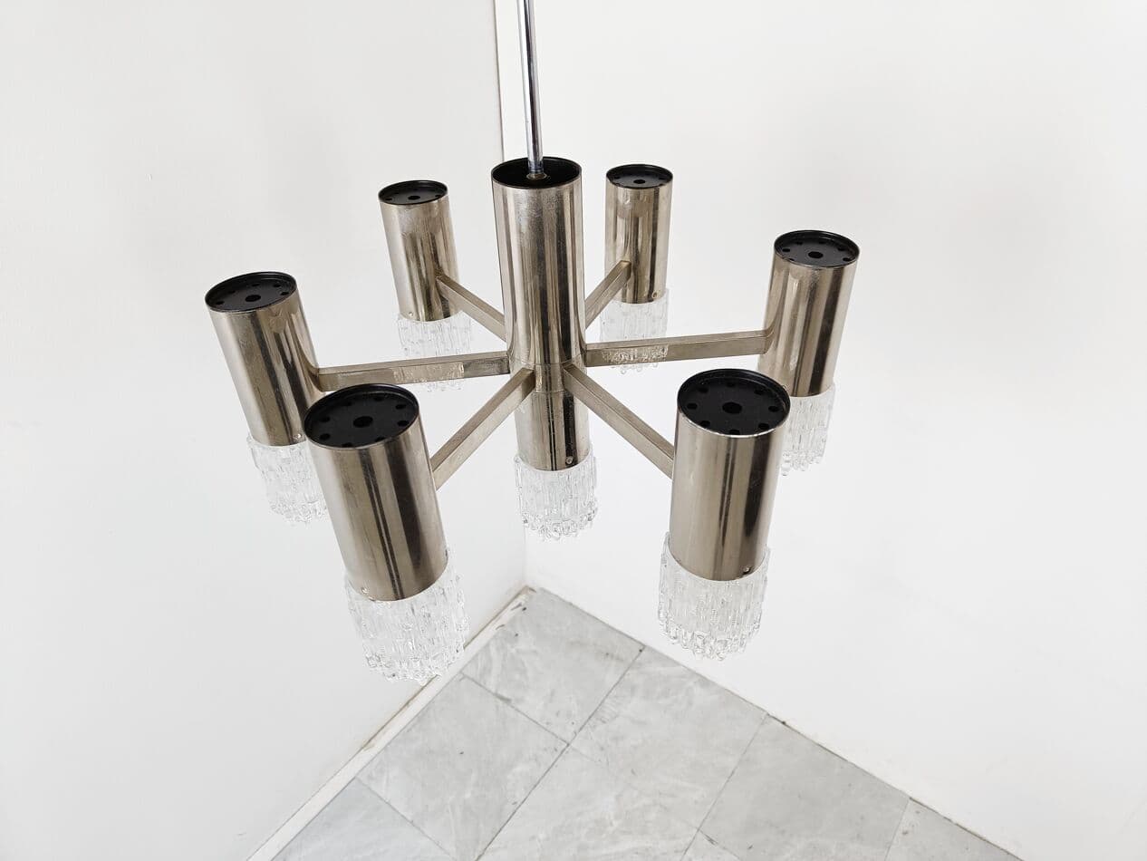 Żyrandol, srebrny, szkło, Włochy, lata 70. - 268656