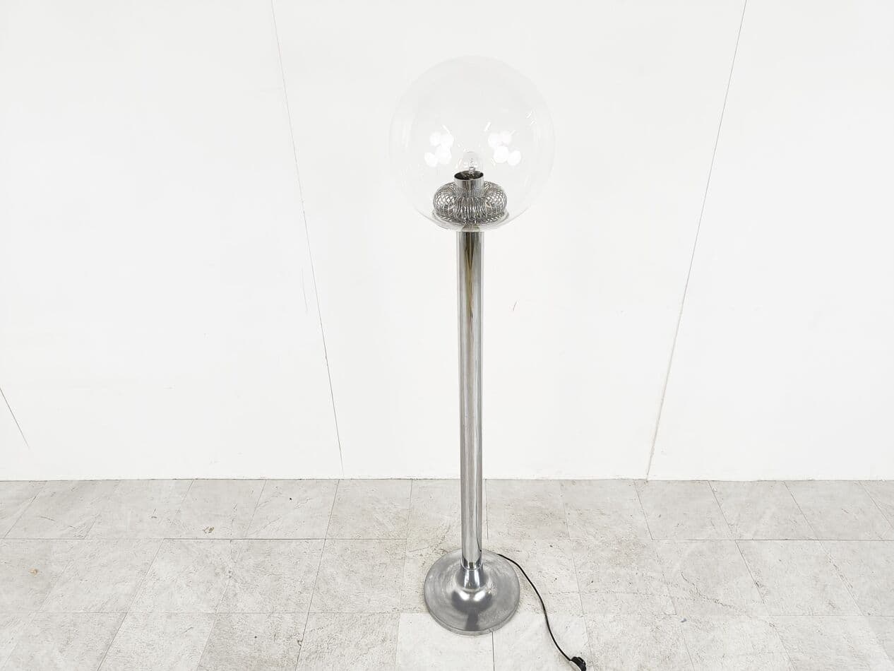 Lampa podłogowa, chrom srebrny, szkło transparentne, Włochy, lata 70. - 268647