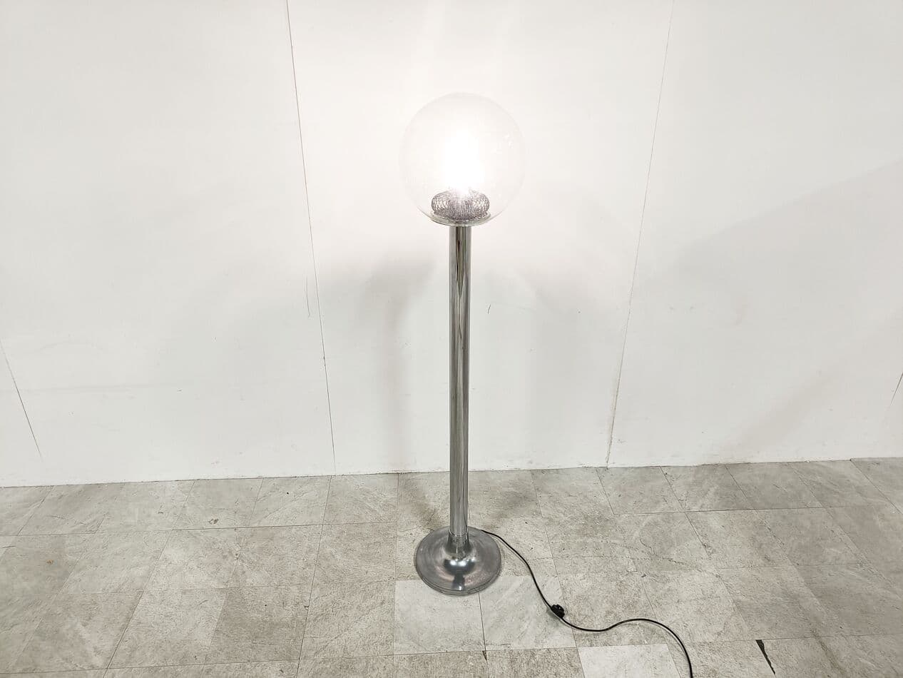 Lampa podłogowa, chrom srebrny, szkło transparentne, Włochy, lata 70. - 268652
