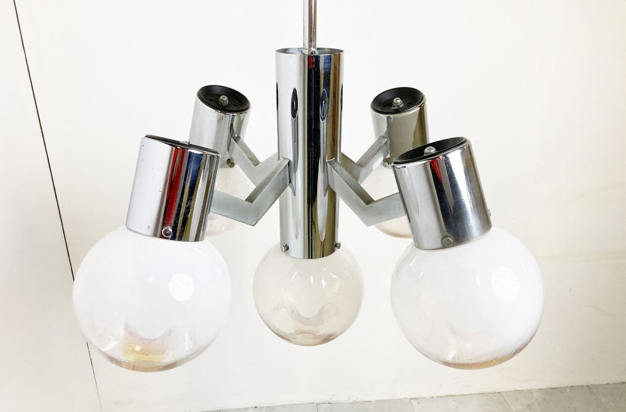 Żyrandol, Mazzega, pomarańczowy, szkło, Włochy, lata 60. - 268633