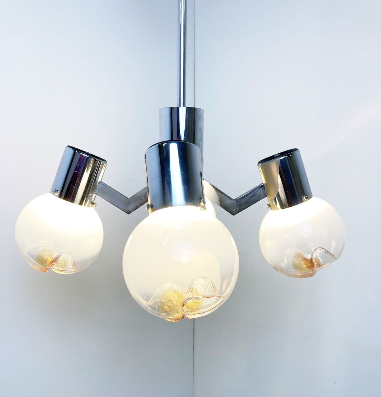 Żyrandol, Mazzega, pomarańczowy, szkło, Włochy, lata 60. - 268641