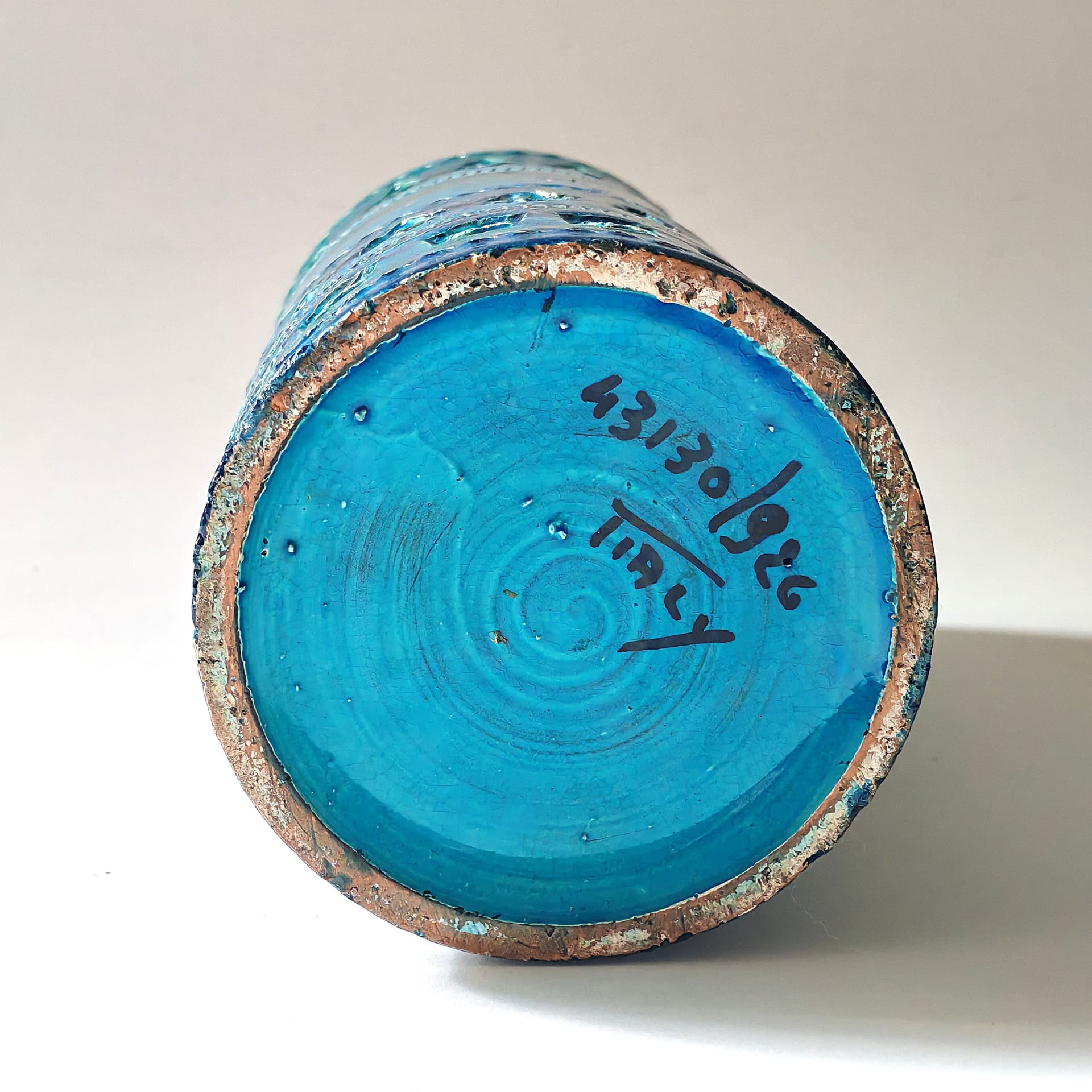 Wazon Rimini Blu, niebieski, ceramika, proj. A. Londi, Bitossi, Włochy, lata 60. - 103544