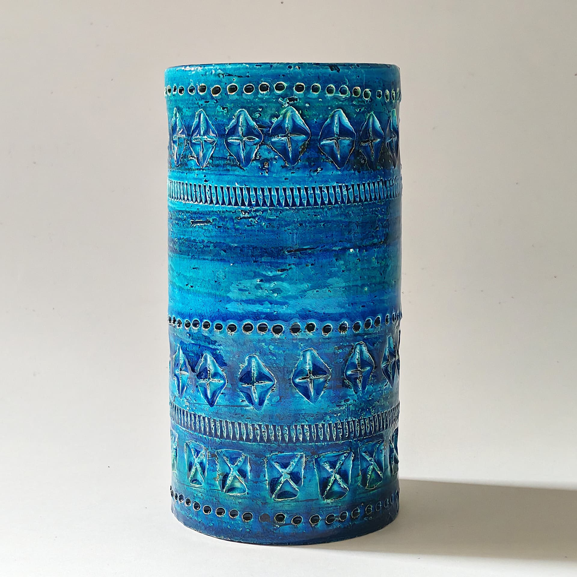 Wazon Rimini Blu, niebieski, ceramika, proj. A. Londi, Bitossi, Włochy, lata 60. - 103540