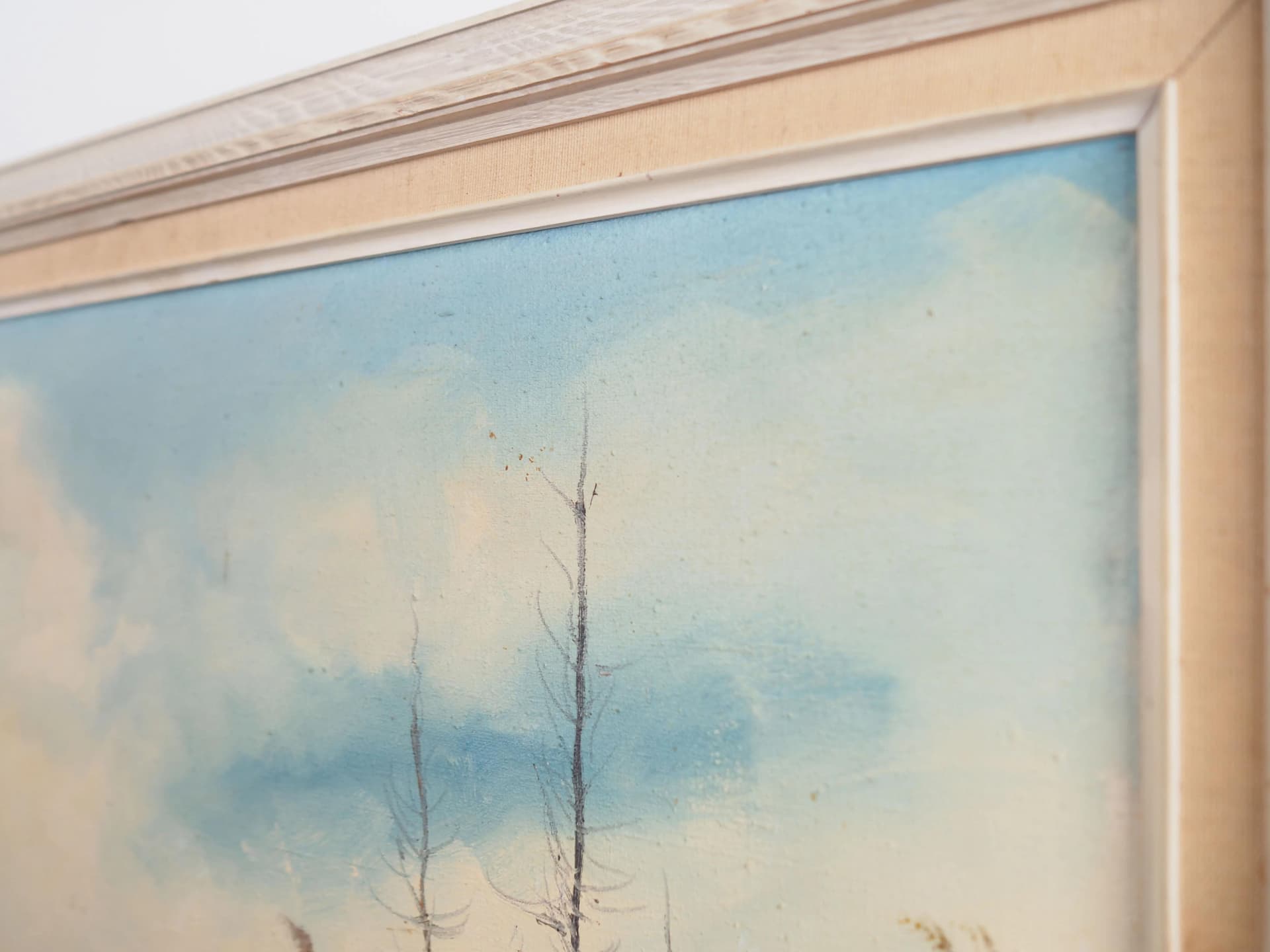 Obraz „Jesienny staw”, skandynawski, szary, olej na płótnie, Polska, lata 70. - 19520