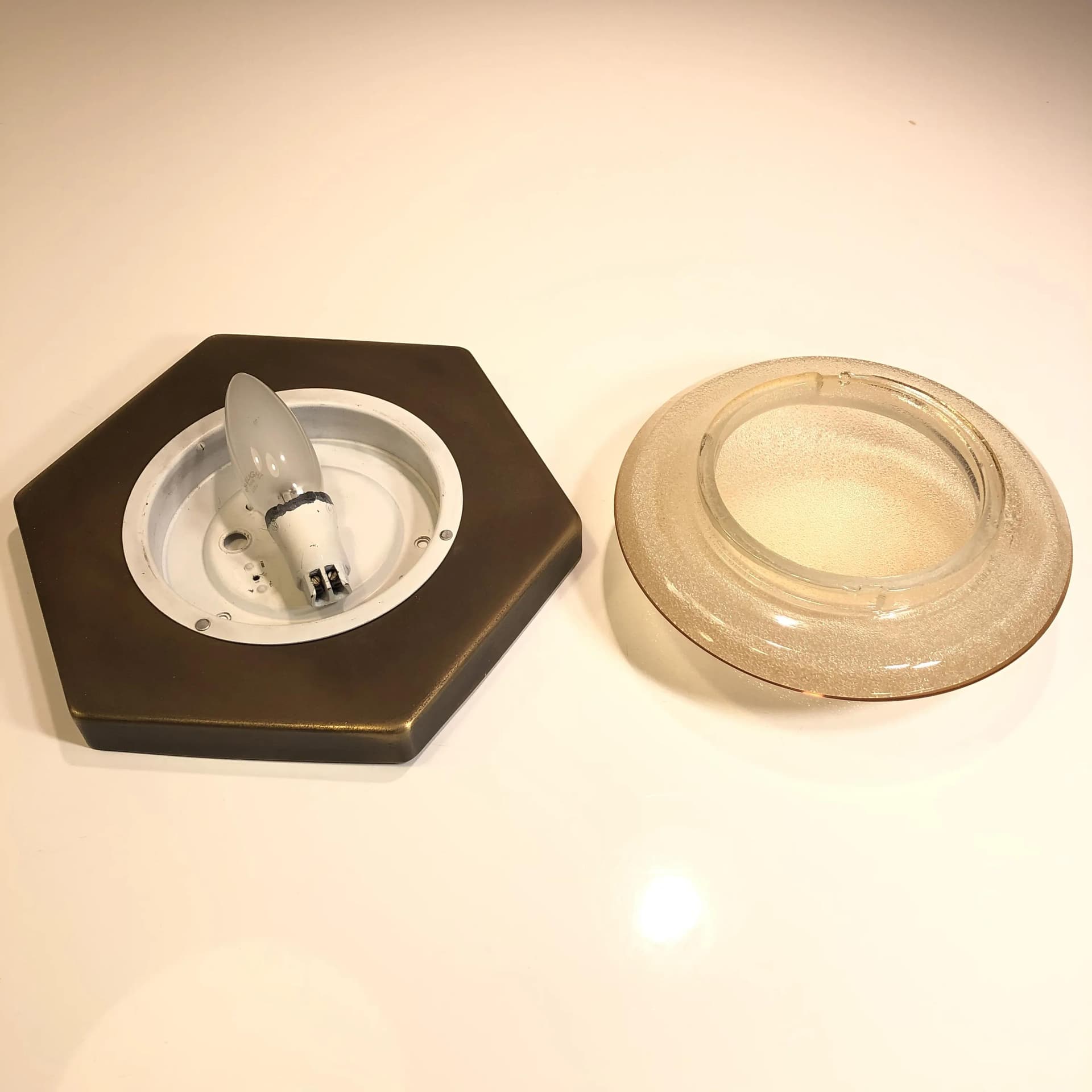 Kinkiet Neuhaus Leuchten, szkło złote, mosiądz złoty, proj. R. Kruger, Niemcy, lata 70. - 19371