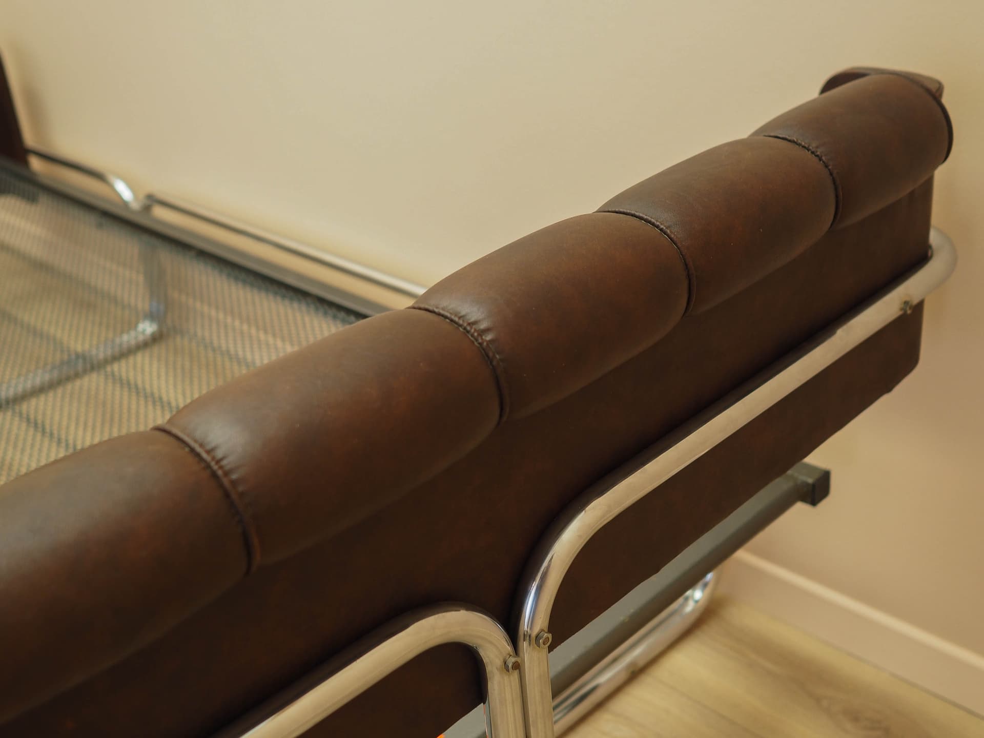 Bed, brown genuine leather, chrome, stainless steel, Italy, 1980s. - 261937